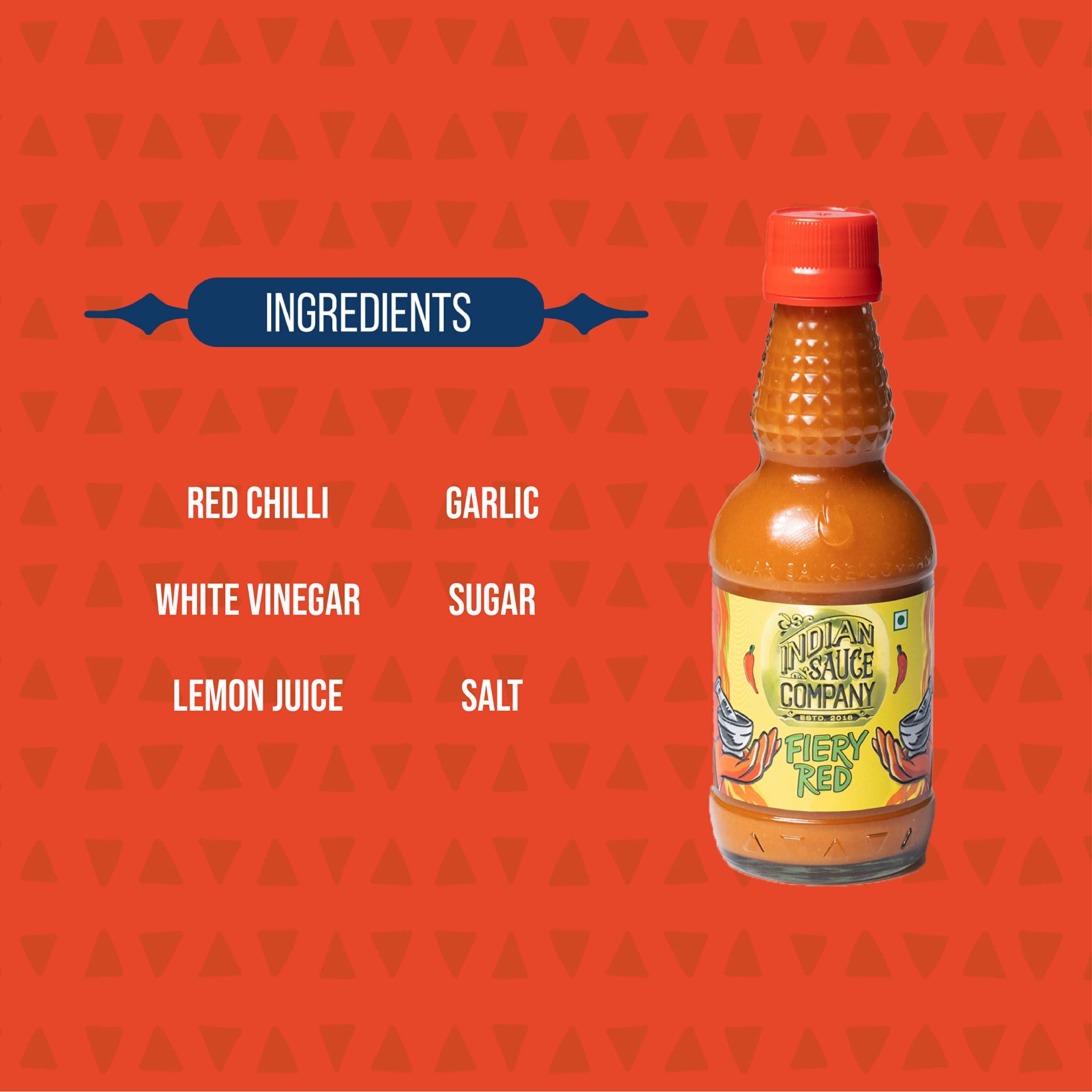 INDIAN SAUCE COMPANY Indian Sauce Company Fiery Red Hot Sauce, 180 ml | Perfect Blend of Flavour and Taste | Spicy Level 7 on 10 | Red Chilli Sauce For All Cuisines | No Artificial Colours | Made In India