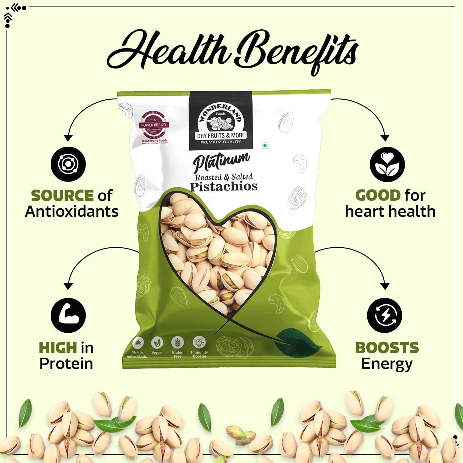 WONDERLAND FOODS (DEVICE) WONDERLAND FOODS (DEVICE) Dry Fruits Platinum California Roasted & Salted Jumbo Pistachios (Pista) 400g Pouch | Super Crunchy & Delicious Healthy Snack | Vitamins & Minerals Rich | Immunity Booster