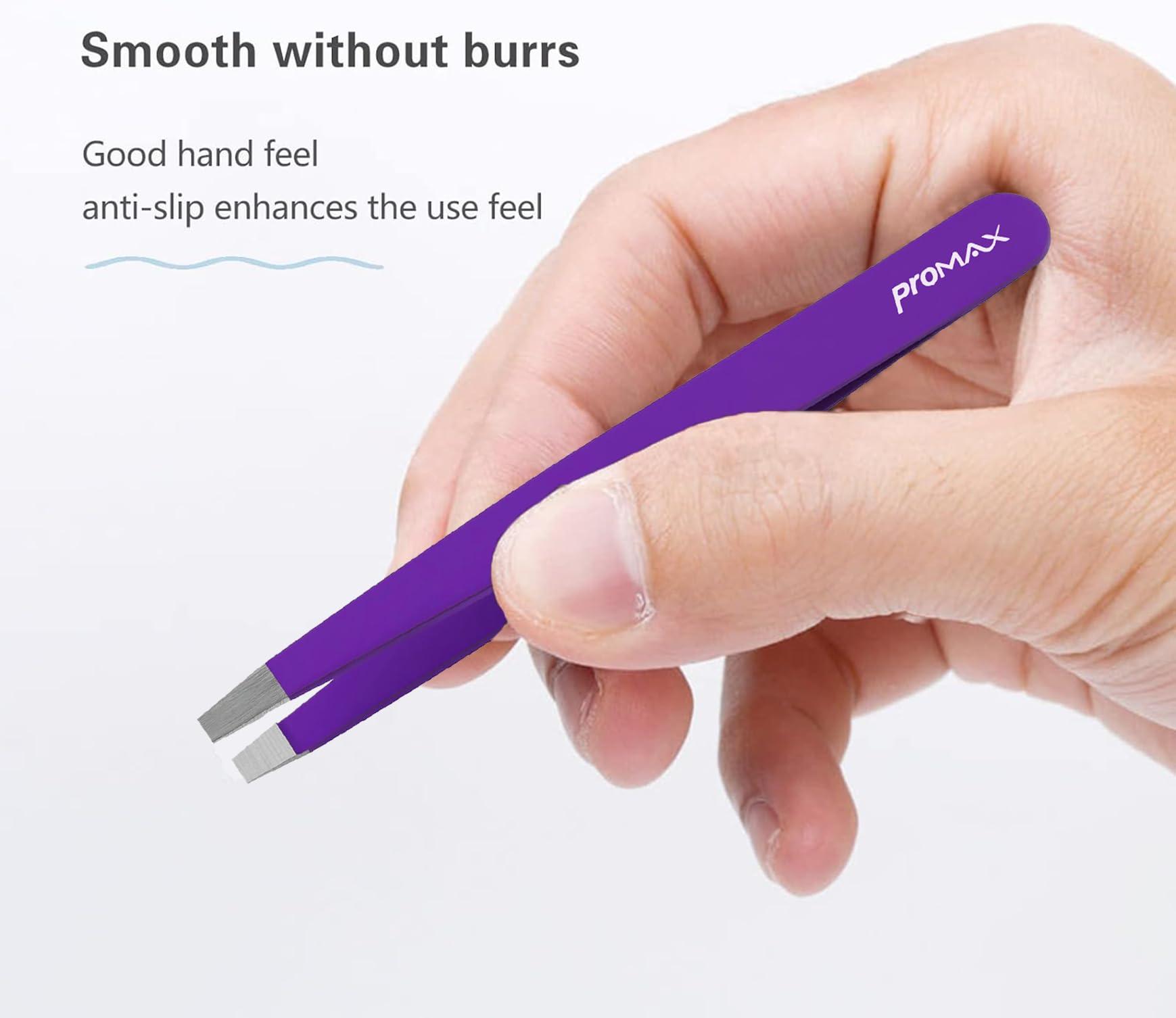 PROMAX Promax Care EyeBrow 4-piece Tweezers Set;-for Eyebrow Plucking, Ingrown Hair -Best for Eyebrow Hair, Facial Hair Removal,Splinter - Stainless Steel Precision Sharp- Pointy Ends Meet Perfectly (Purple)