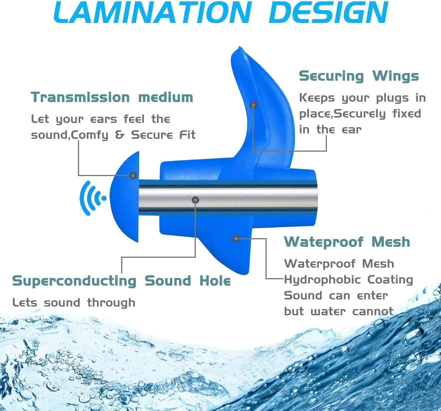 Street27 Street27™ Swimming Ear Plugs For Adults Kids Waterproof Reusable Professional Silicone Swimming Ear Cap Soft Anti-Noise Ultra Comfy Swim Earplugs with Storage Case (4 pairs_Black+Blue+Pink+White)