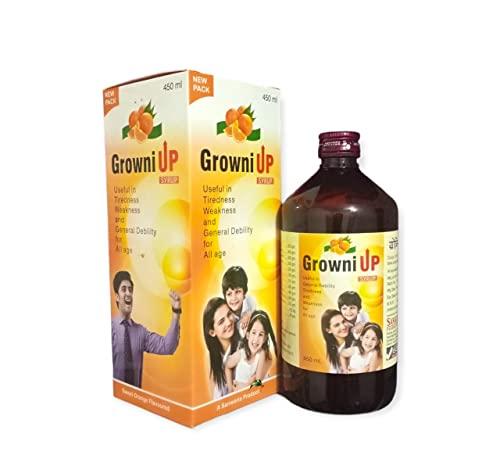 Sanwaria Pharma pvt. ltd. Growni Up Ayurvedic Tonic Useful In Tiredness, Weakness And General Debility For All Ages | Improves Haemoglobin Level - PACK OF 1 (450 ML) | Orange Flavour|