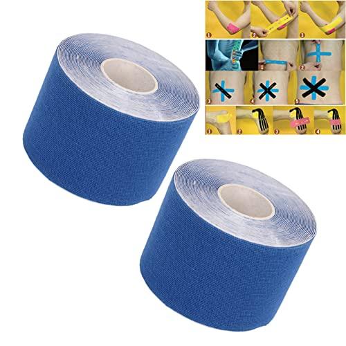 HAIBING Sports Recovery Tape Grid Back 5m Length 5cm Width 2pcs Athletic Kinesiology Tape for Badminton (Dark Blue)