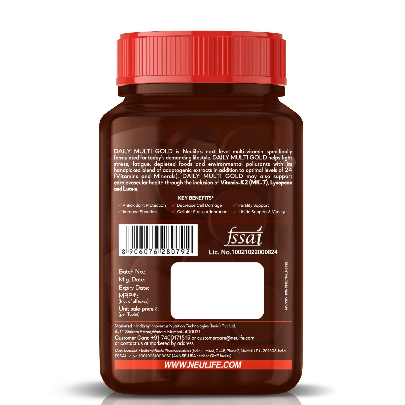 VITROVEA Neulife DAILY-MULTI GOLD Advanced Multivitamin w/MK-7, Adaptogens, Antioxidants & Natural Extracts - 90 Tabs (Pack of 2)