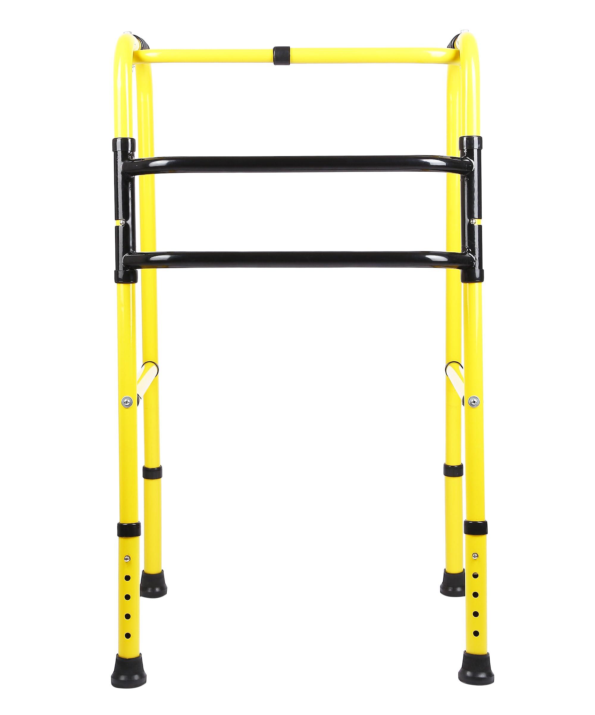 iwalk; Changing Lives iWalk MS Height Adjustable & Double Bar Folding Walker for Adults, Senior Citizens and Injured | Heavy Duty | Made in India (Yellow)