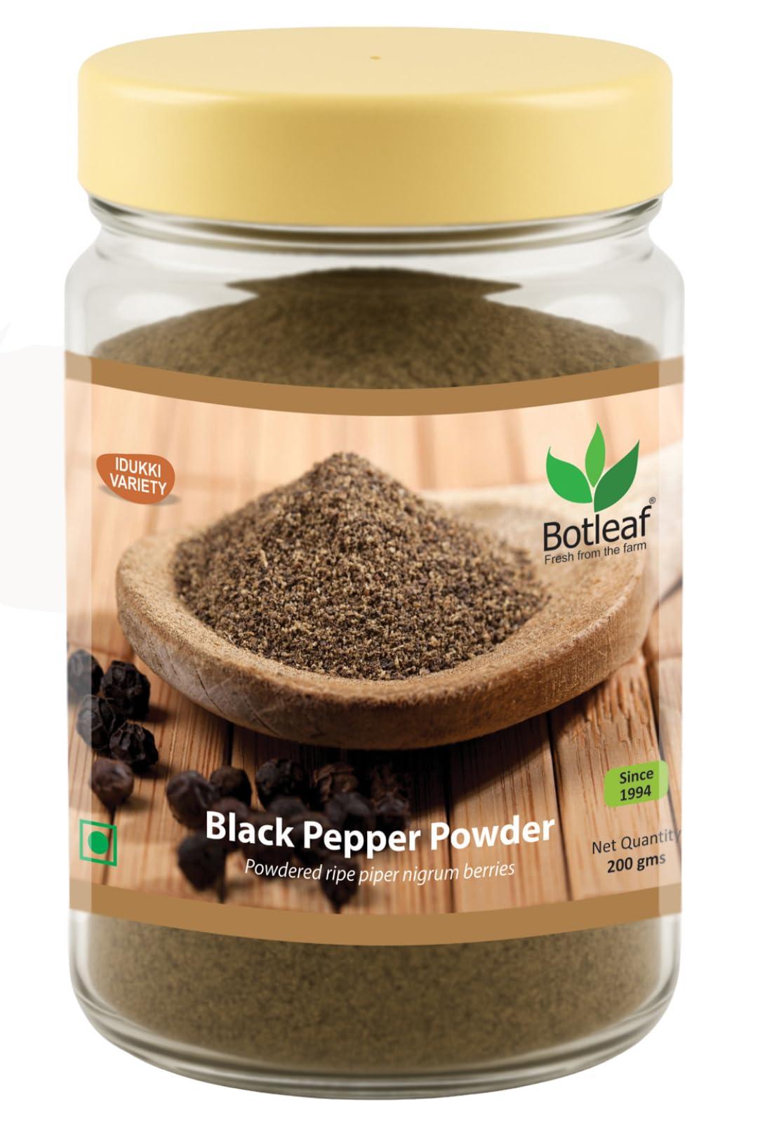 BOTLEAF BOTLEAF Black Pepper Powder 200 GM Idukki variety Derived from matured berries of Malabar Peppercorns from our own farm Thellissery Kali Mirch Golki Gota Golmorich Kalimiri Miriyalu 200 gm
