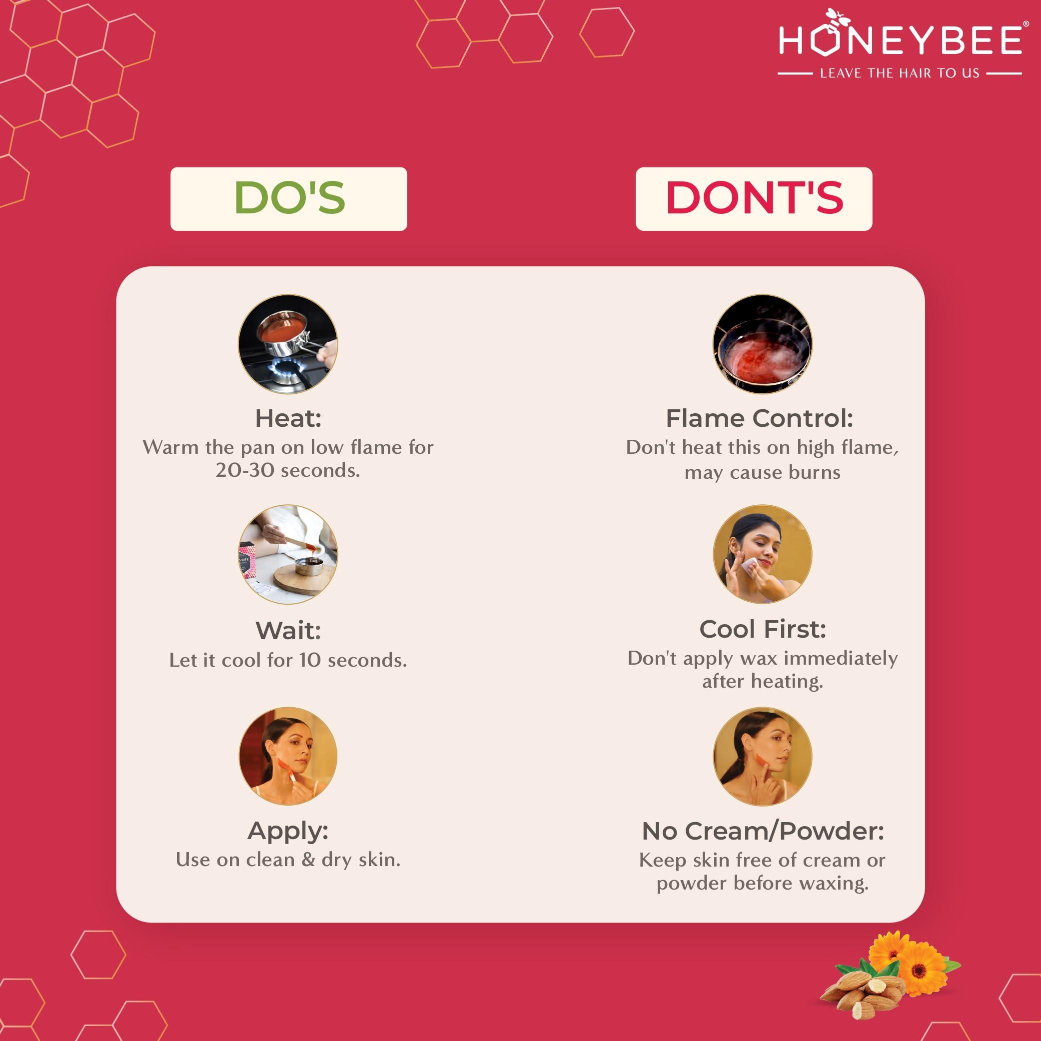 HoneyBee HoneyBee Stripless Katori Wax For Face|Pan Wax With Handle For Face, Upper Lip, Chin, Jaw, Underarms, Bikini And Brazilian|For All Skin Type|No-Strip Wax At Home|Post Wax Wipes|Spatula|120 Gm, Women