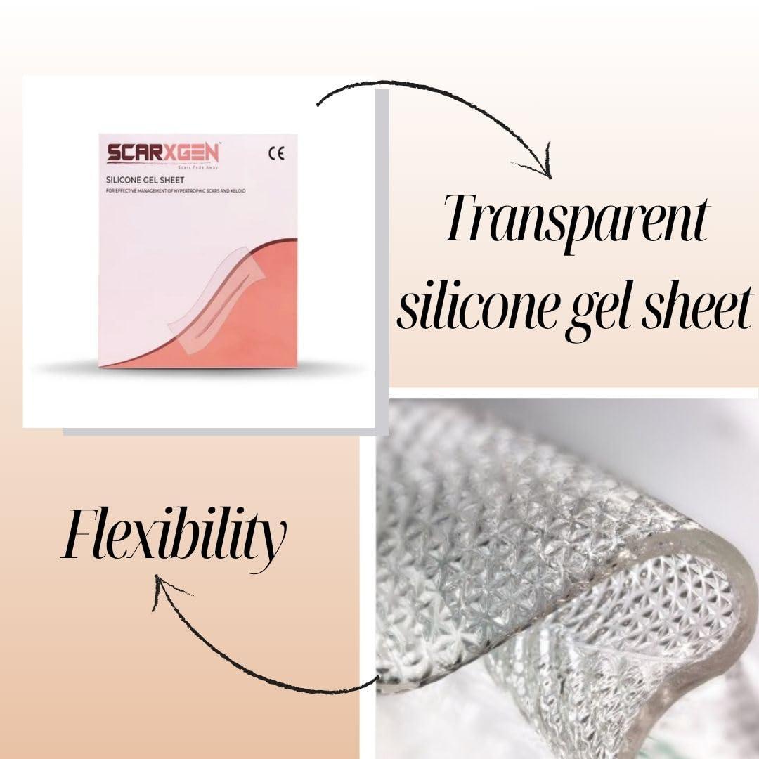 SCARXGEN Scarxgen Silicone Gel Sheet | Scar Sheet | Scars, Cuts and Scrapes, Laparoscopic scar | Reusable and Washable Sheet | Keloid and Hypertrophic scar I Visible scar reduction (3CMX20CM(BOX OF 1 UNIT))