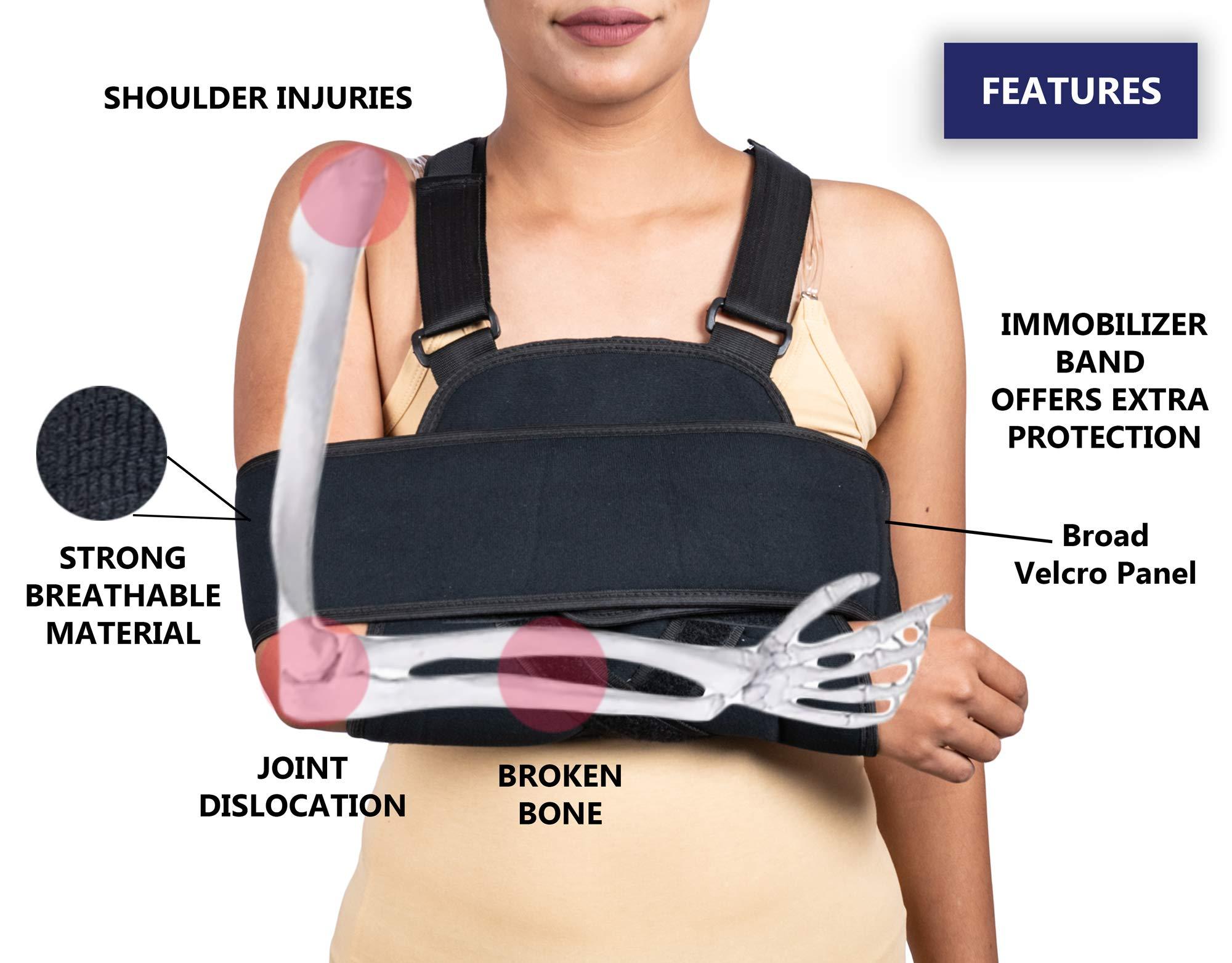 Wonder Care Arm Sling Shoulder Brace - Best Fully Adjustable Rotator Cuff and Elbow Support - Includes Immobilizer Band for Quick Recovery - for Men and Women (42\"-54\")