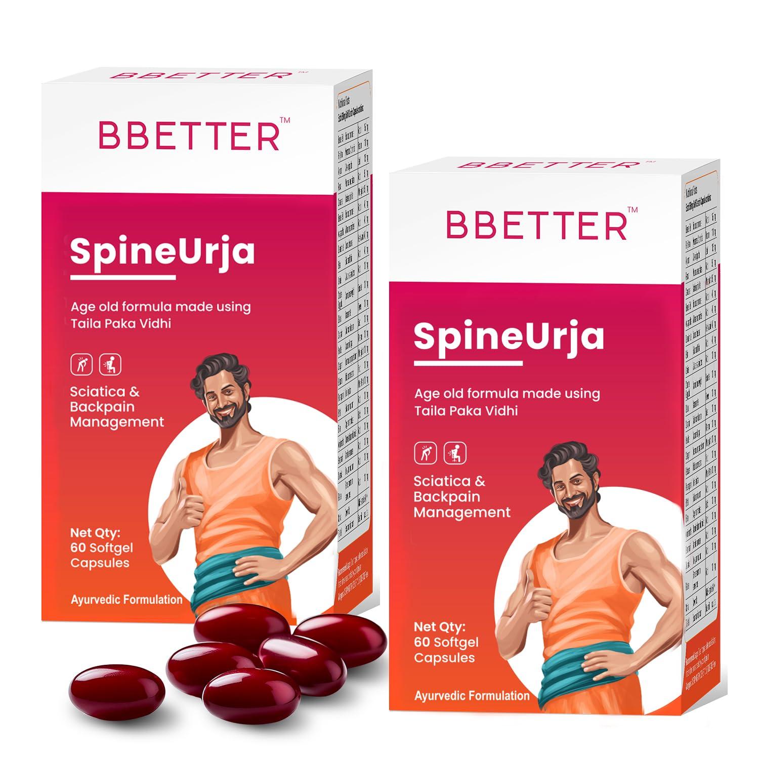 BBETTER BBETTER SpineUrja -Ayurvedic Lower Back Pain Relief & Sciatica Relief | Made by Taila Paka Vidhi Method | 120 Softgels