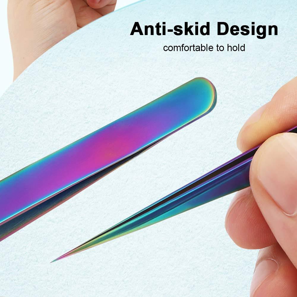 Honeytecs Honeytecs 3 Pieces Eyelash Extension Tweezers Set Stainless Steel Tweezers Lash Extension Tweezers with Storage Case Eye Makeup Tools