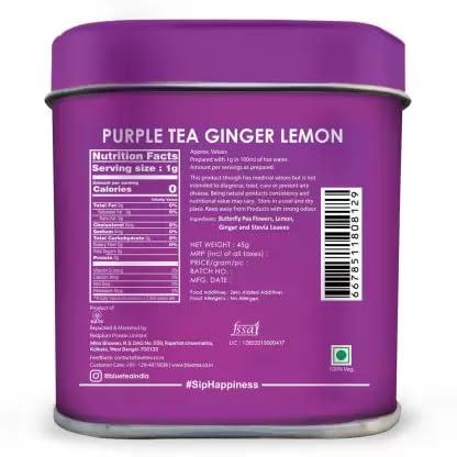 BLUE TEA BLUE TEA - Purple Tea -Loose - 50 gm (50 Cups) | GIFTING DELIGHT | Flower Based - Detox Tea - Non-Bitter - Herbal Tea - Caffeine Free - Vegan - Gluten Free - Non-GMO | Eco-Conscious Tin Packed