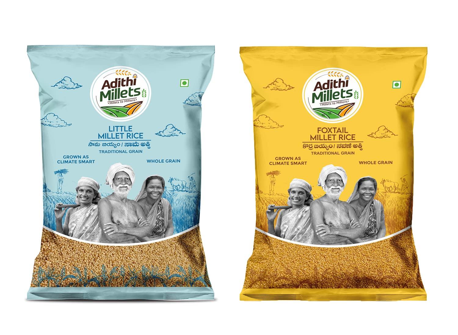 Adithi Millets Adithi Millets 1kg Kodo&Foxtail Millet 500gm 2packs whole grains organic Combo pack unpolished Siridhanya Millets Rice