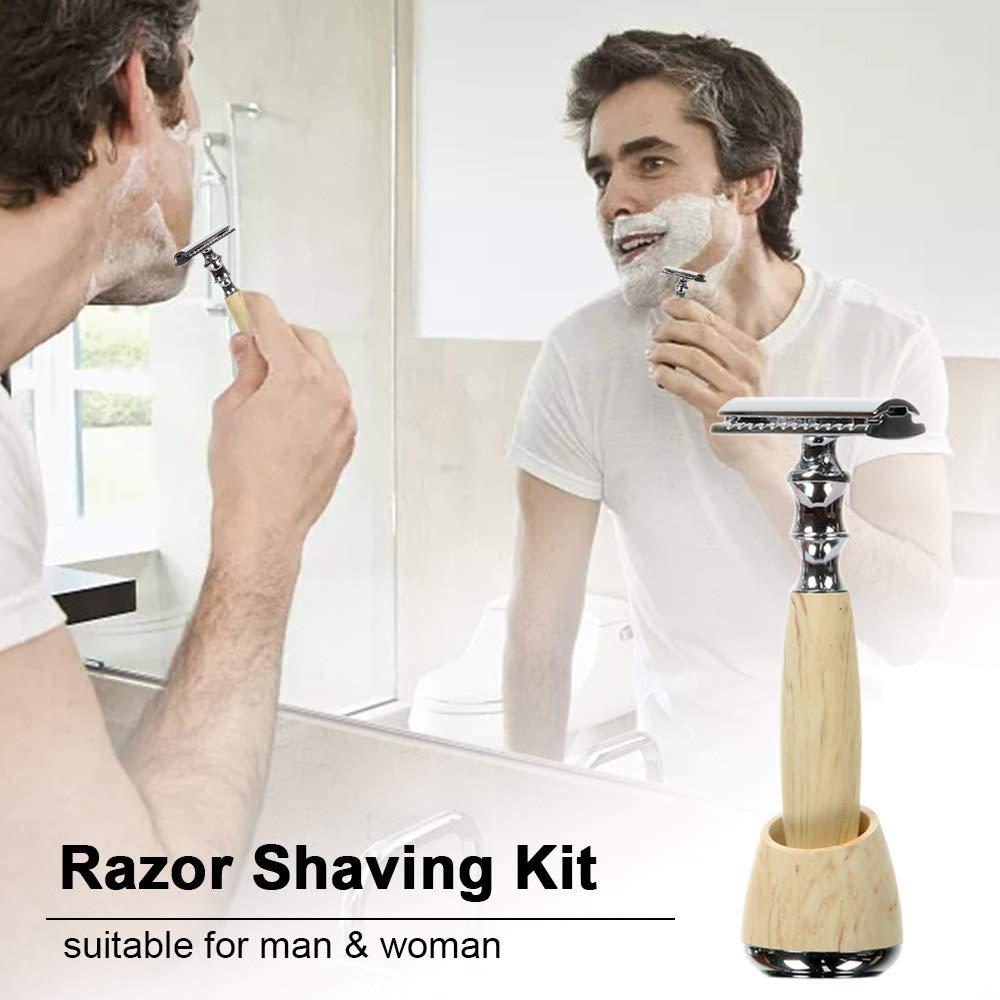 Qnotici Razor Shaving Kit Double Edge Safety Razor with Stand Aluminum Alloy Handle Manual Beard/Mustache Removal Tool Kit