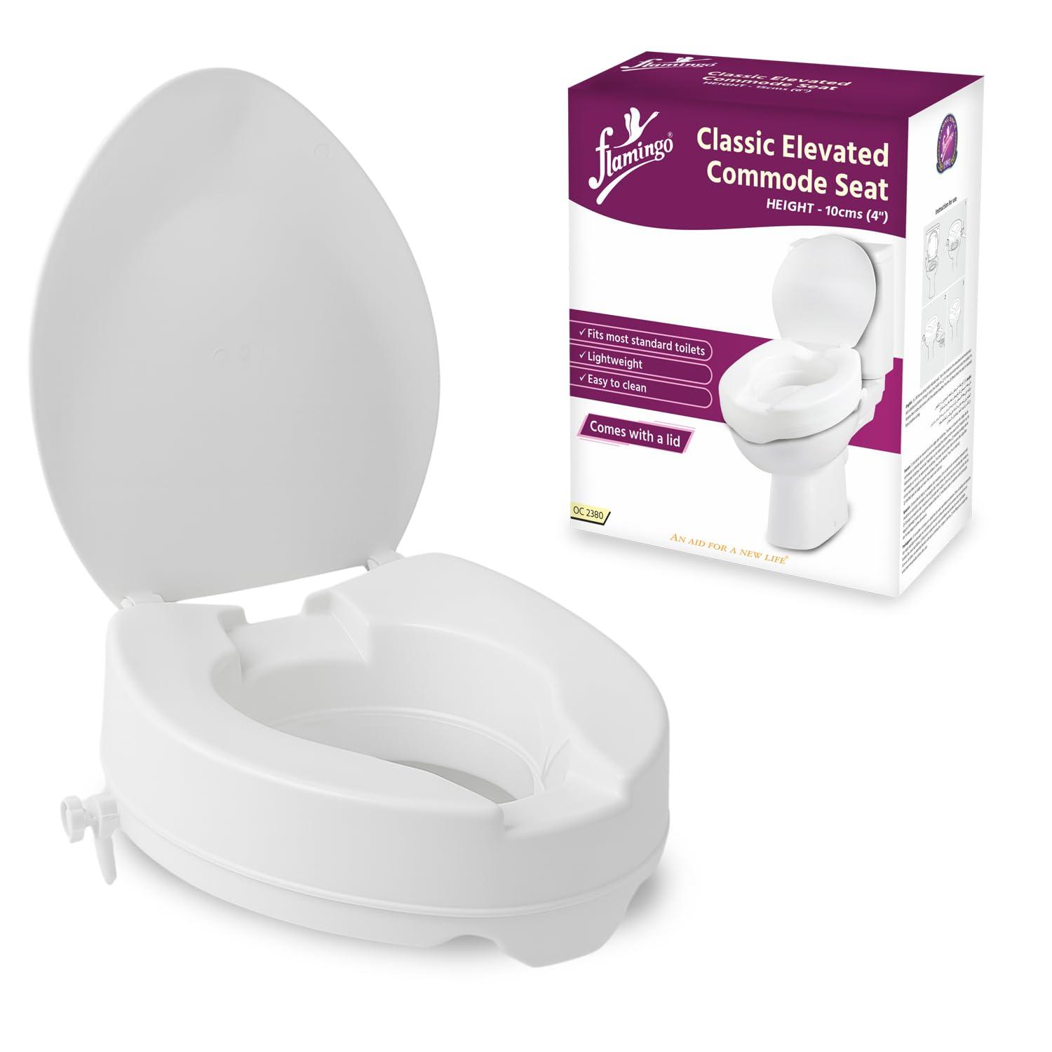 Flamingo Flamingo Classic Elevated Commode Seat | Toilet Stool Commode Chair for Elderly, Disabled Men & Pregnant Women | 4" Inch