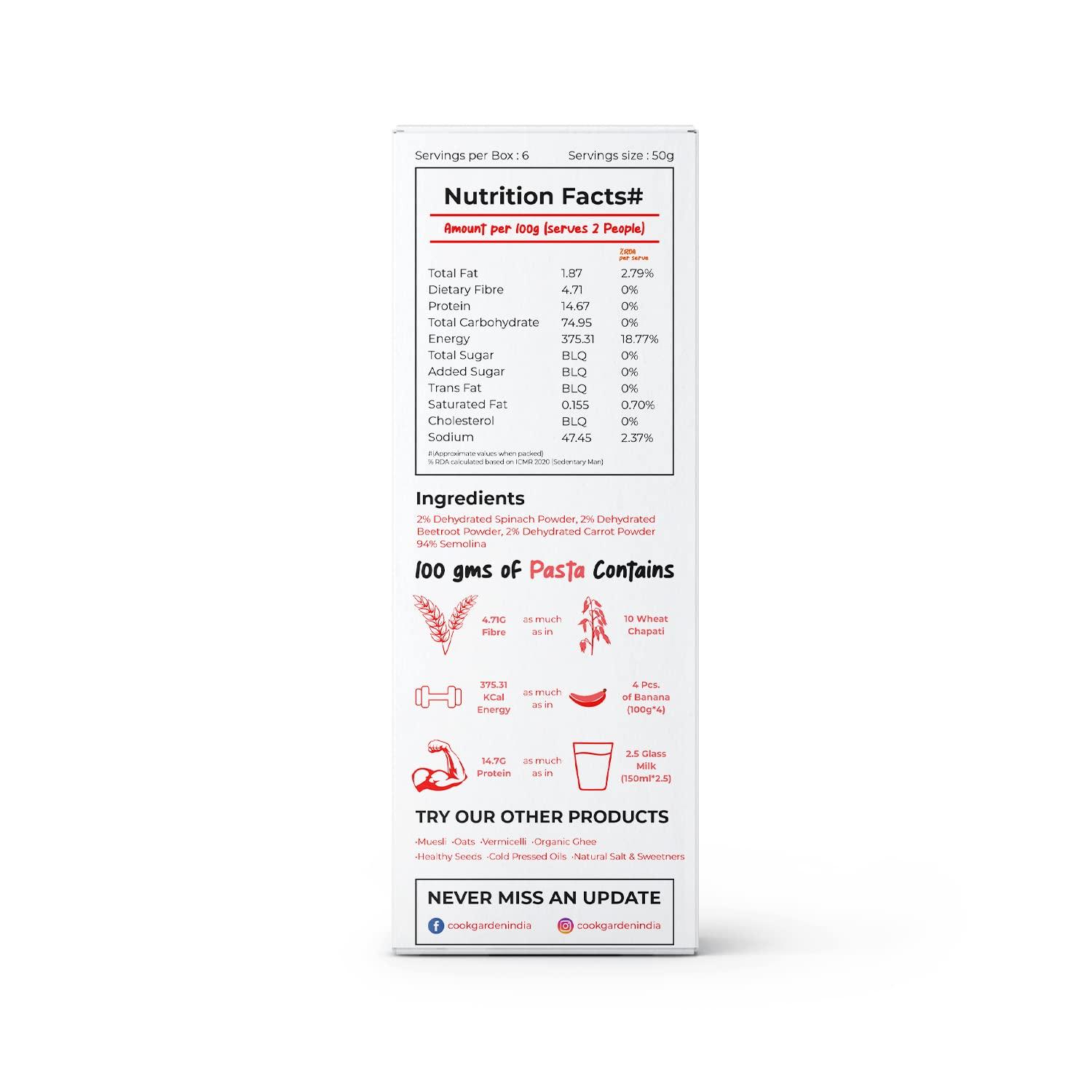 CookGarden CookGarden Multi Veggie Pasta 300g, Healthy Penne Pasta, Goodness of Spinach, Beetroot, Carrot, Rich in Calcium High Protein Pasta, No-Maida Pasta