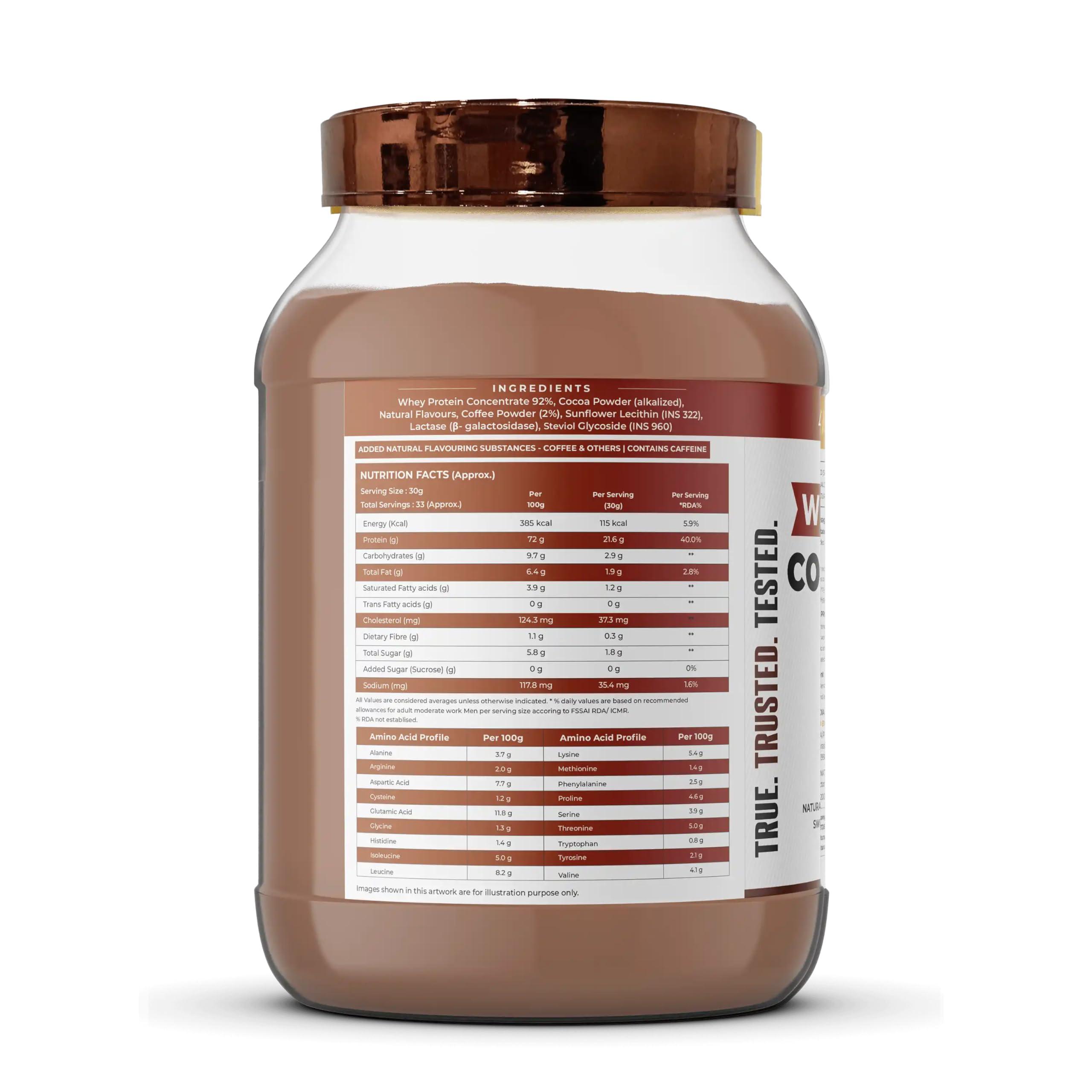 NATURALTEIN NATURALTEIN Natural Whey Protein Concentrate Caffe Mocha - 1 kg (Naturally flavored, Non GMO, No Artificial Sweeteners)