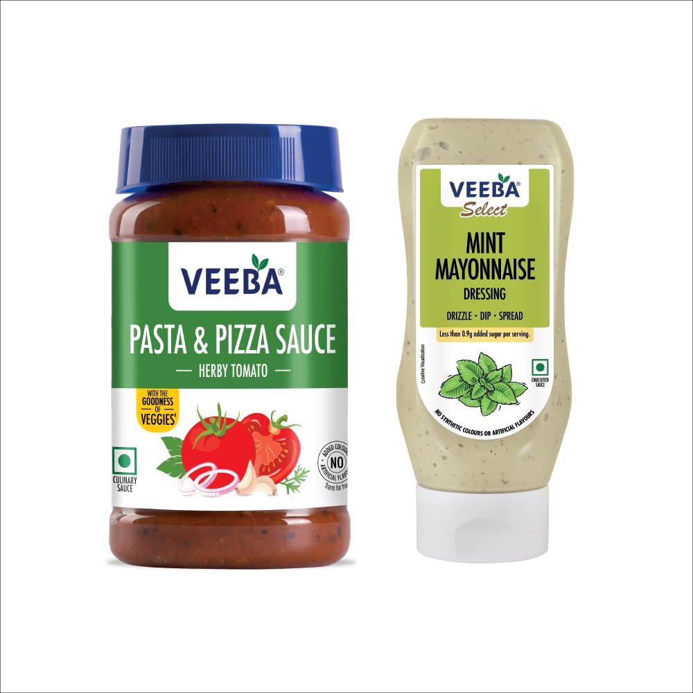 VEEBA Veeba Pasta-Pizza Sauce,525g & Mint Mayonnaise Pet Bottle,300g - Pack of 2