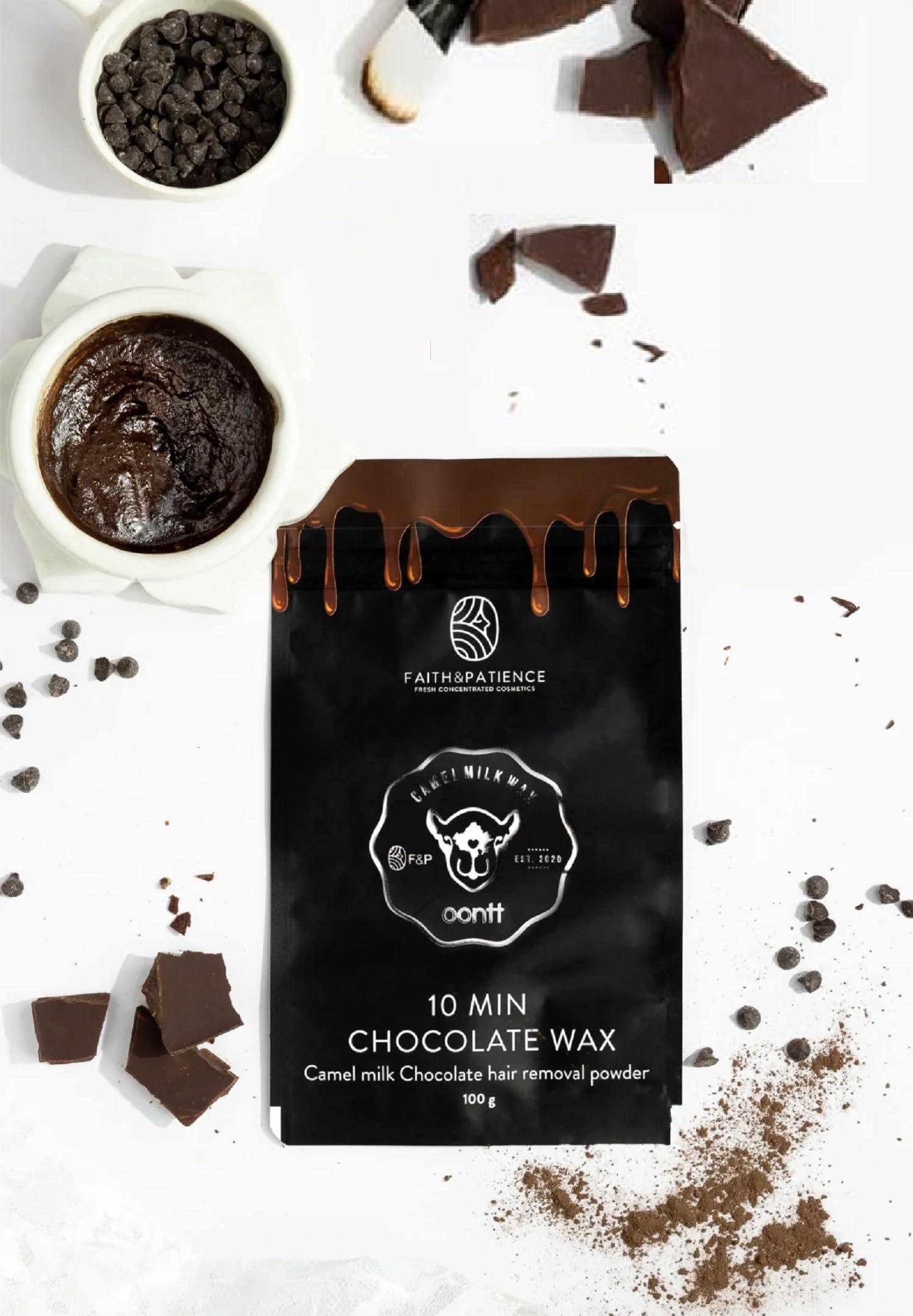 FAITH & PATIENCE FAITH & PATIENCE 10-Minute Chocolate Hair Removal Wax Powder Full Body, Easy Home Use, Chemical-Free, No Irritation Or Rashes For Men & Women (100G)