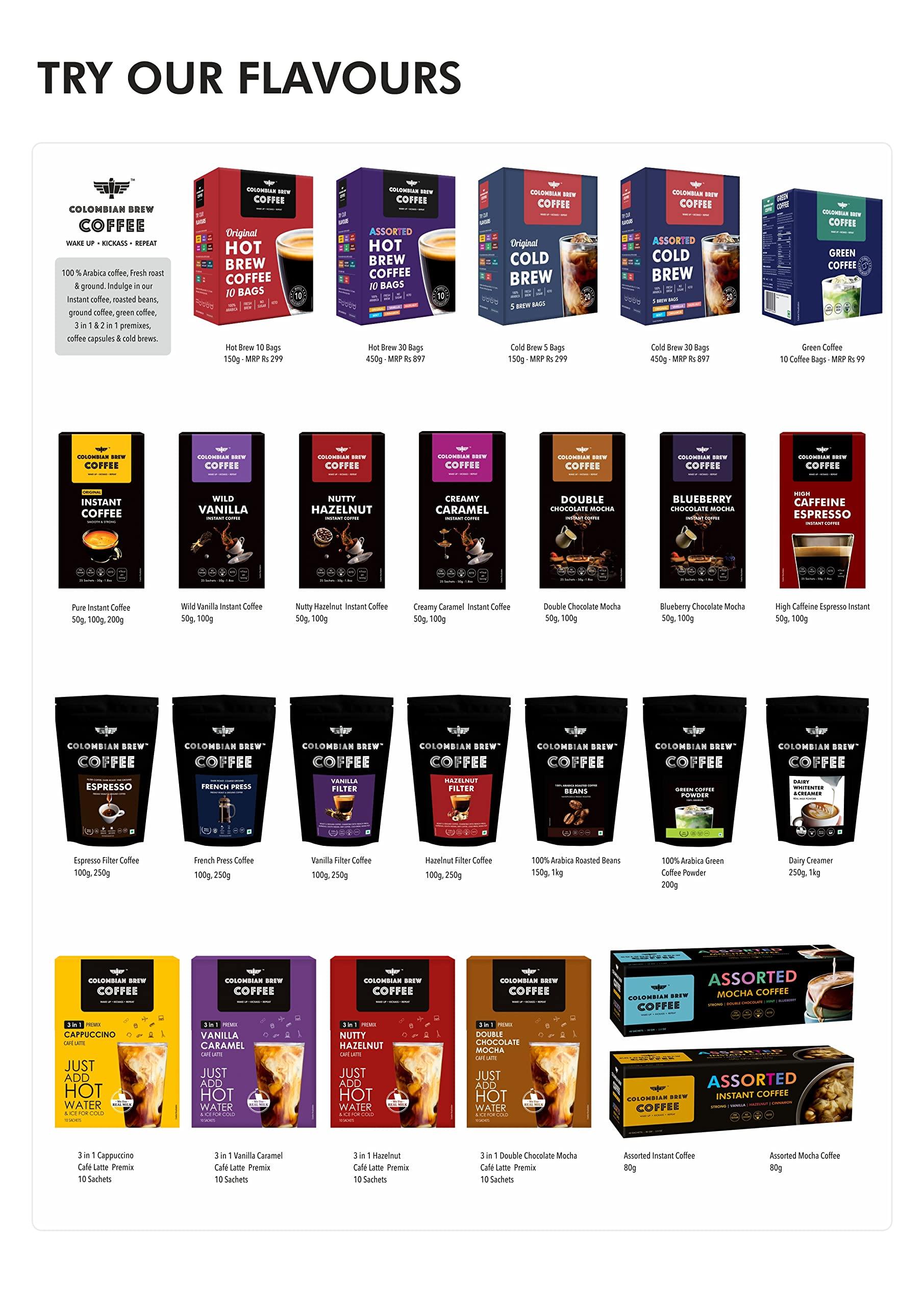 COLOMBIAN BREW COFFEE Colombian Brew 80-20 Arabica Robusta Roasted Coffee Beans 1kg & Colombian Brew 100% Robusta Roasted Coffee Beans 1kg