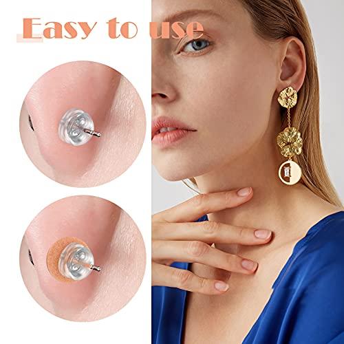 Jdesun 20 Sheets (200pcs) Earring Support Foam Patches Round Earring Lifters for Droopy Heavy Large Earrings Support Pads Waterproof Lifting Patches Ear Lobe Support Backs, Skin Color
