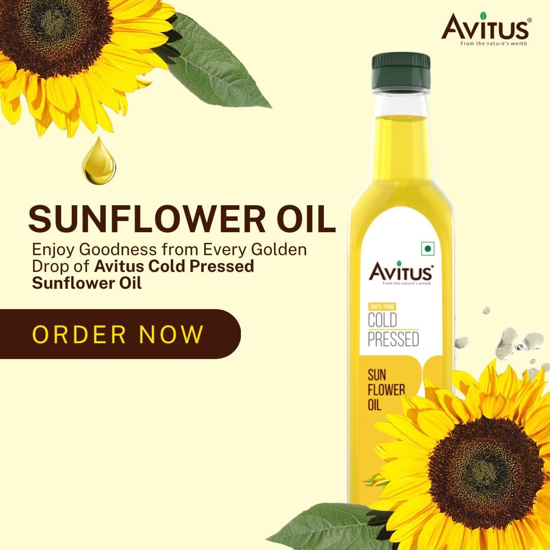 AVITUS AVITUS Sunflower Oil I Cold Pressed Surajmukhi Tel I 100% Pure and Natural Virgin Unrefined I Chemical-Free, Edible Grade I Delicious & Healthy I for Daily Use and Cooking (500ml)