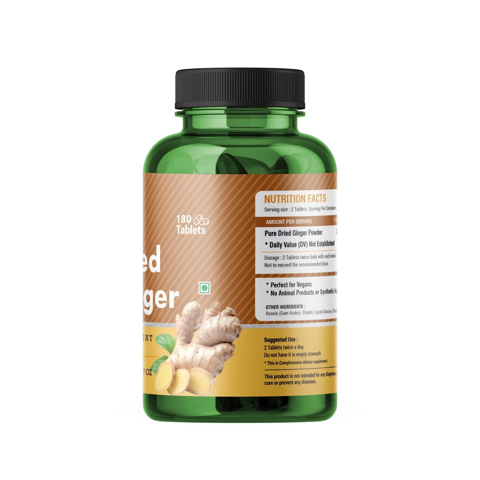 Genius Herbs Genius Herbs Dried Ginger Tablets 500mg (180 Tablets) Improves Digestion & Boosts Immunity Pack of 4