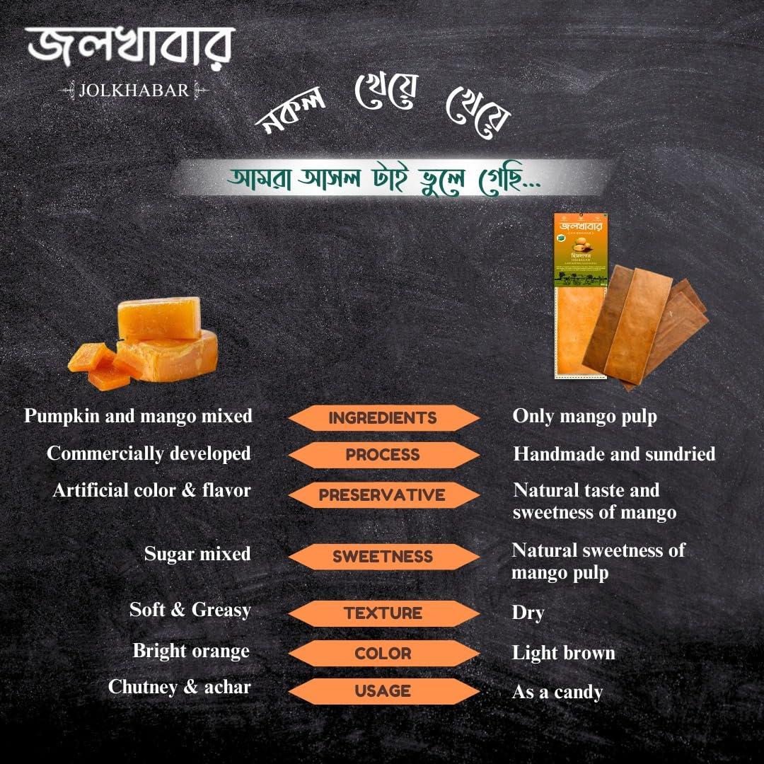 JOLKHABAR JOLKHABAR | HIMSAGAR - FAZLI AAM SOTTO Combo Pack | Himsagar - Fazli Mango Aam Papad | Aam Shotto | 100% Natural | Sundried | Authentic - Traditional - Handmade | Natural Sweetness of Mango | 200gm Pack (100gms each)