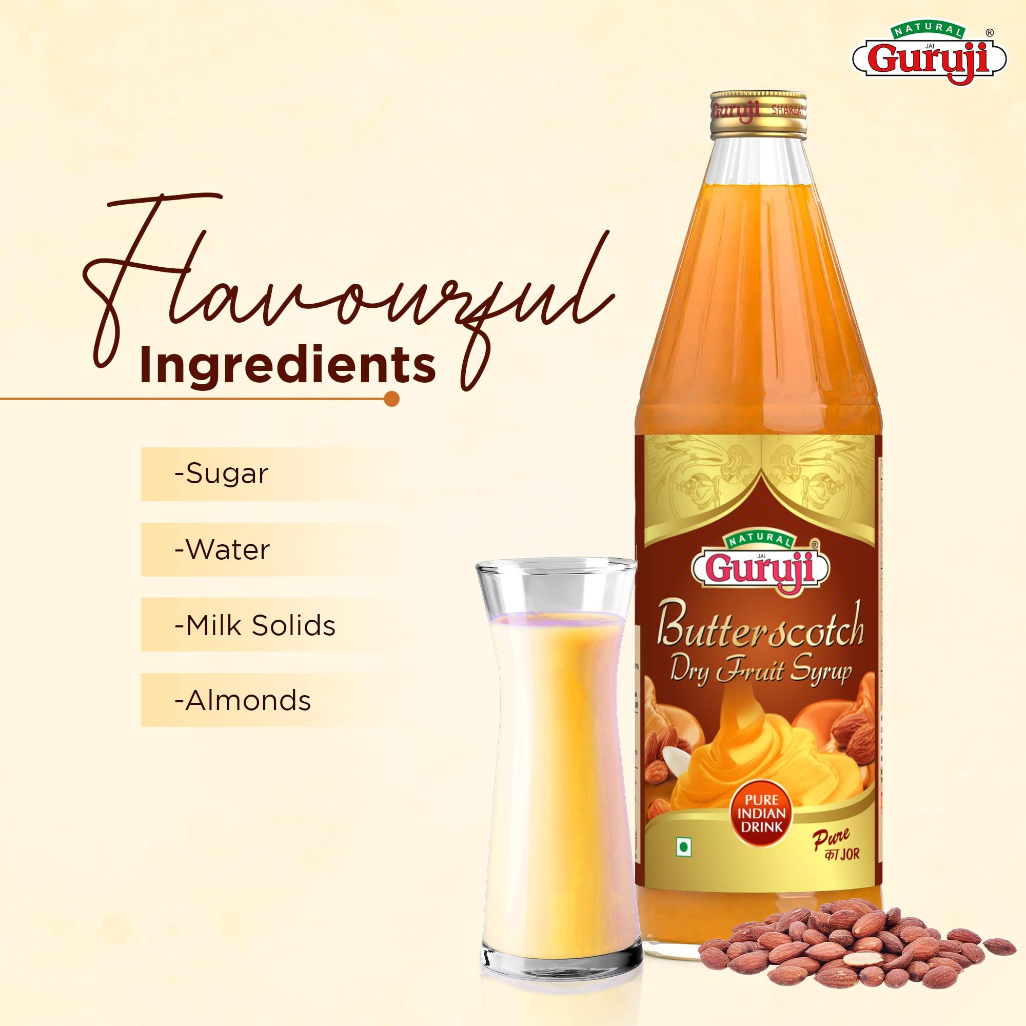 Jai Guruji Jai Guruji Butterscotch Dry Fruit Syrup Sharbat, Instant Refreshing Drink For Summer (Mix with milk Only)  750ml