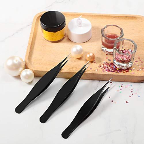 Mudder 3 Pieces Tweezers for Ingrown Hair Stainless Steel Pointed Blackhead Remover Precision Eyebrow and Splinter Removal Tweezers (Black)