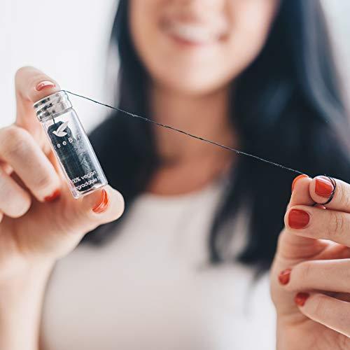 TreeBird Organic Biodegradable Bamboo Charcoal Dental Floss & Refillable Glass Holder | Vegan | Naturally Waxed With Candelilla Wax | 33yd Thread Spool | Eco-Friendly Zero Waste Oral Care | Mint Flavored