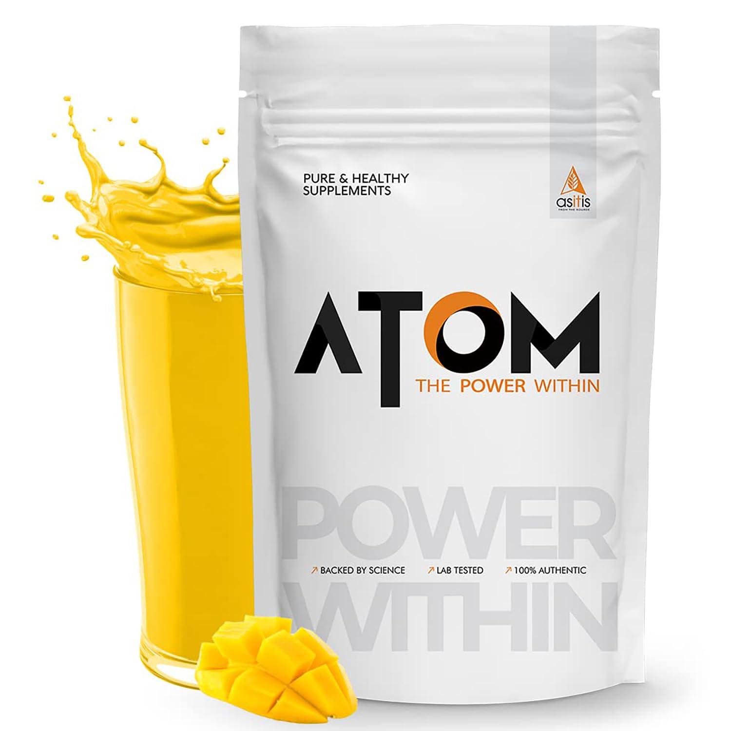 Asitis Nutrition Asitis Nutrition Atom Whey Protein Isolate 1Kg | 30G Protein, 6.1G Bcaa & 13G Eaa | Ultra Pure-Fast Acting Protein |Mango Delight Flavor
