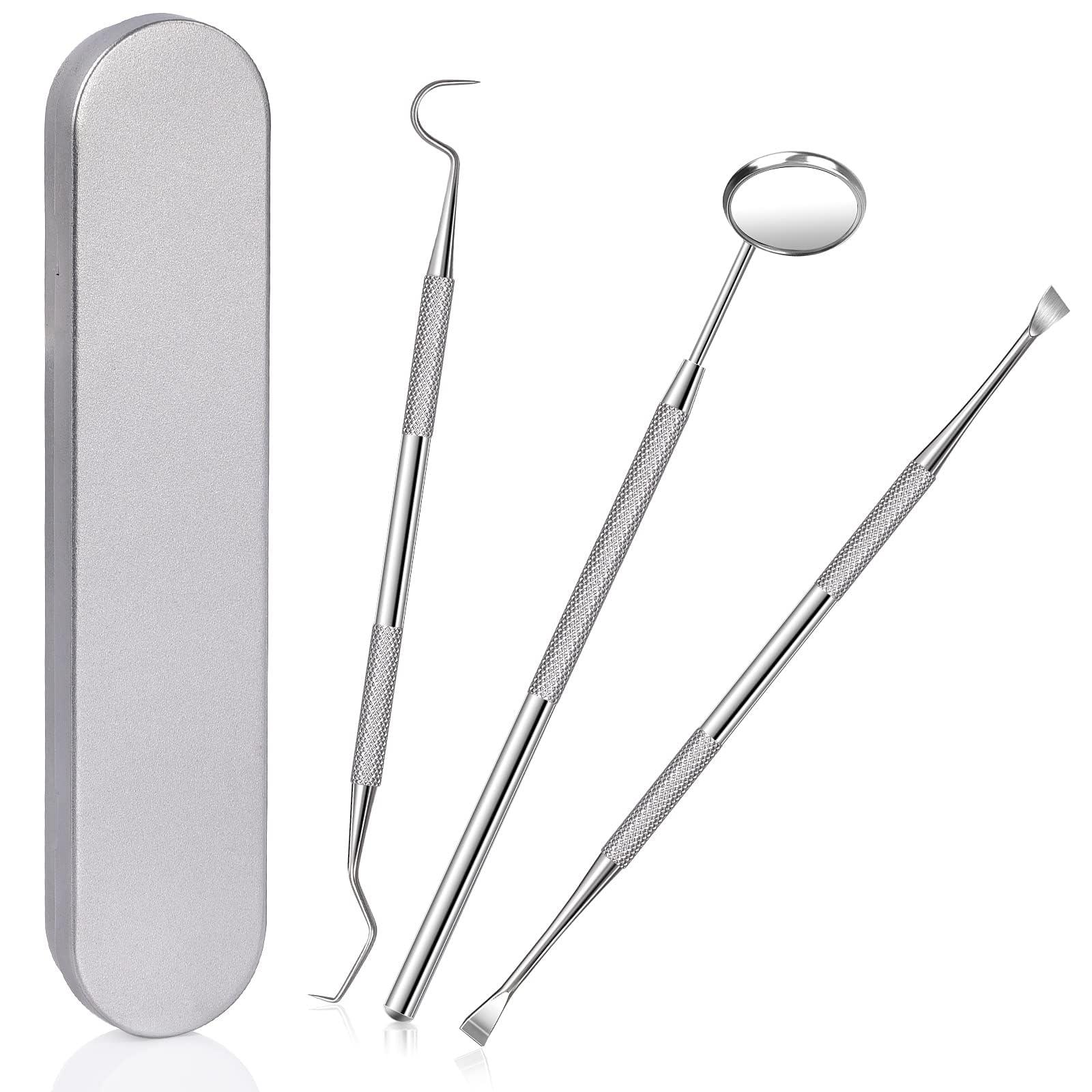 Neouth NEOUTH 3 Pieces Dental Pick Tools Kit Teeth Cleaning Calculus Remover Tool for Dentist Personal Using Pets Oral Care Set with Dental Mirror Dental Tartar Scraper Dental Probe and Storage Box