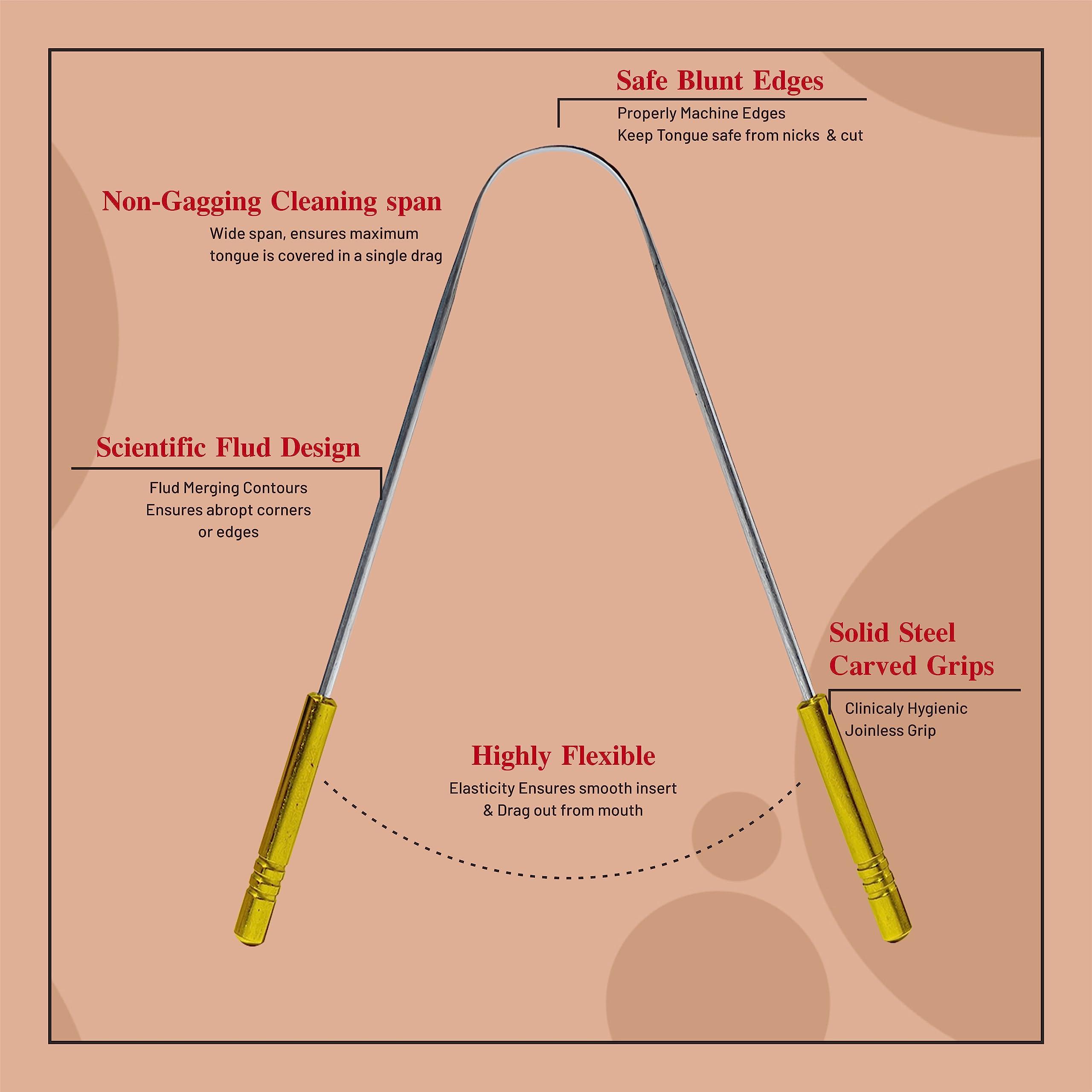 nurpi NURPI Tongue Scraper Medical Grade 100% Stainless Steel Tongue cleaner with brass handle for Oral Care & Bad Breath, Easy to Use for Adults for pc 5