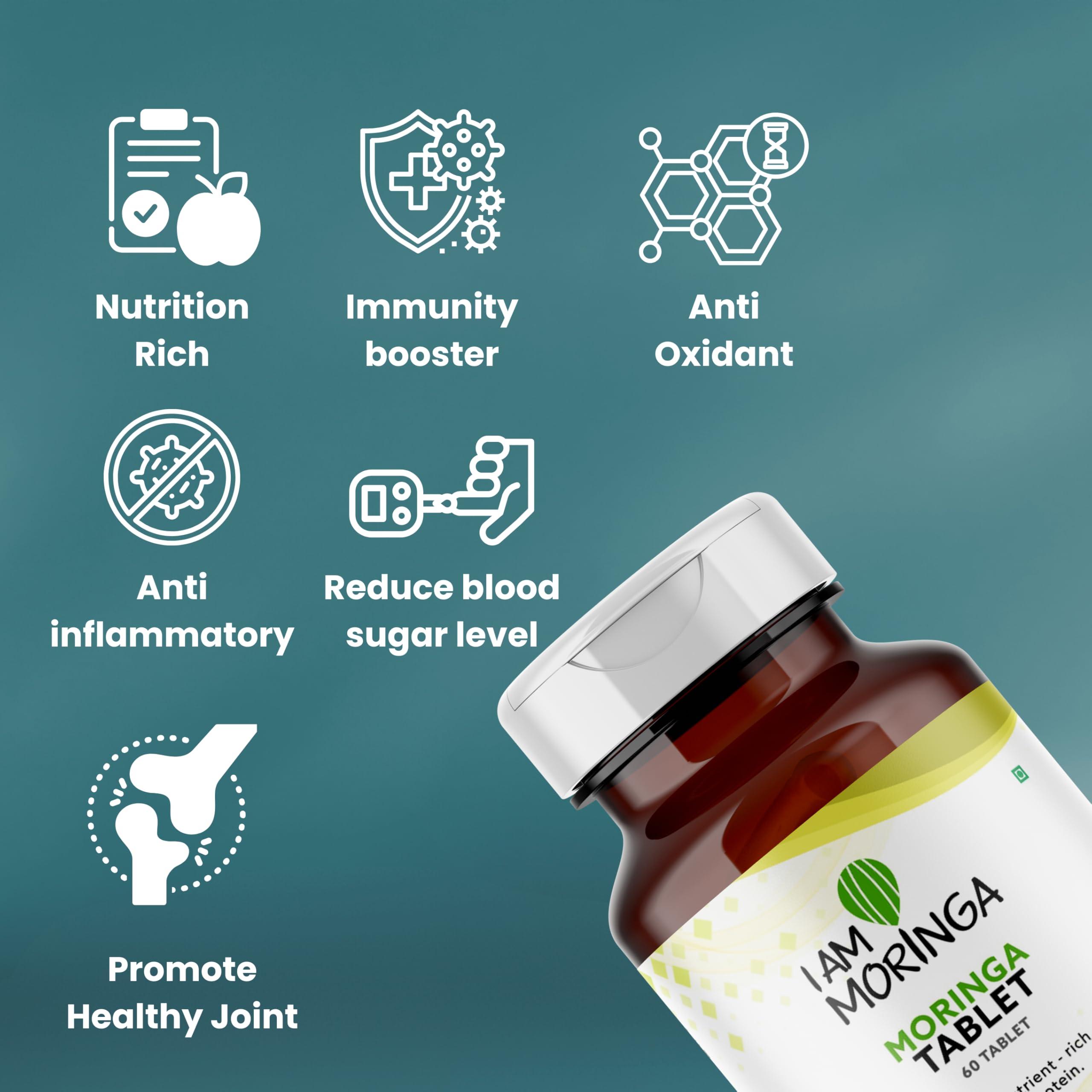 I Am Moringa I am Moringa 100% Pure Moringa Tablets 60 Tabs Rich in Nutrients & Antioxidants Non-GMO, Gluten-Free Convenient Superfood Supplement