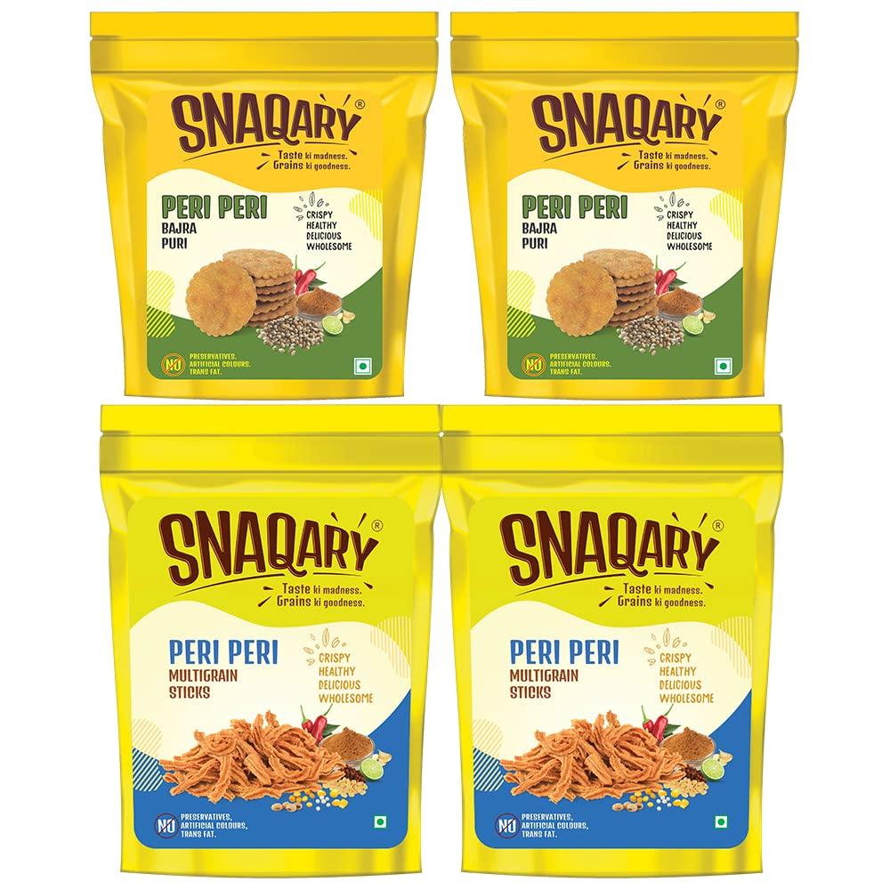 Snaqary Snaqary Multigrain Peri Peri Mathri & Sticks combo | Delicious Peri peri sticks (Pack of 2 - 120gm each) | Tea time Mathri ( Pack of 2 - 120gm each)