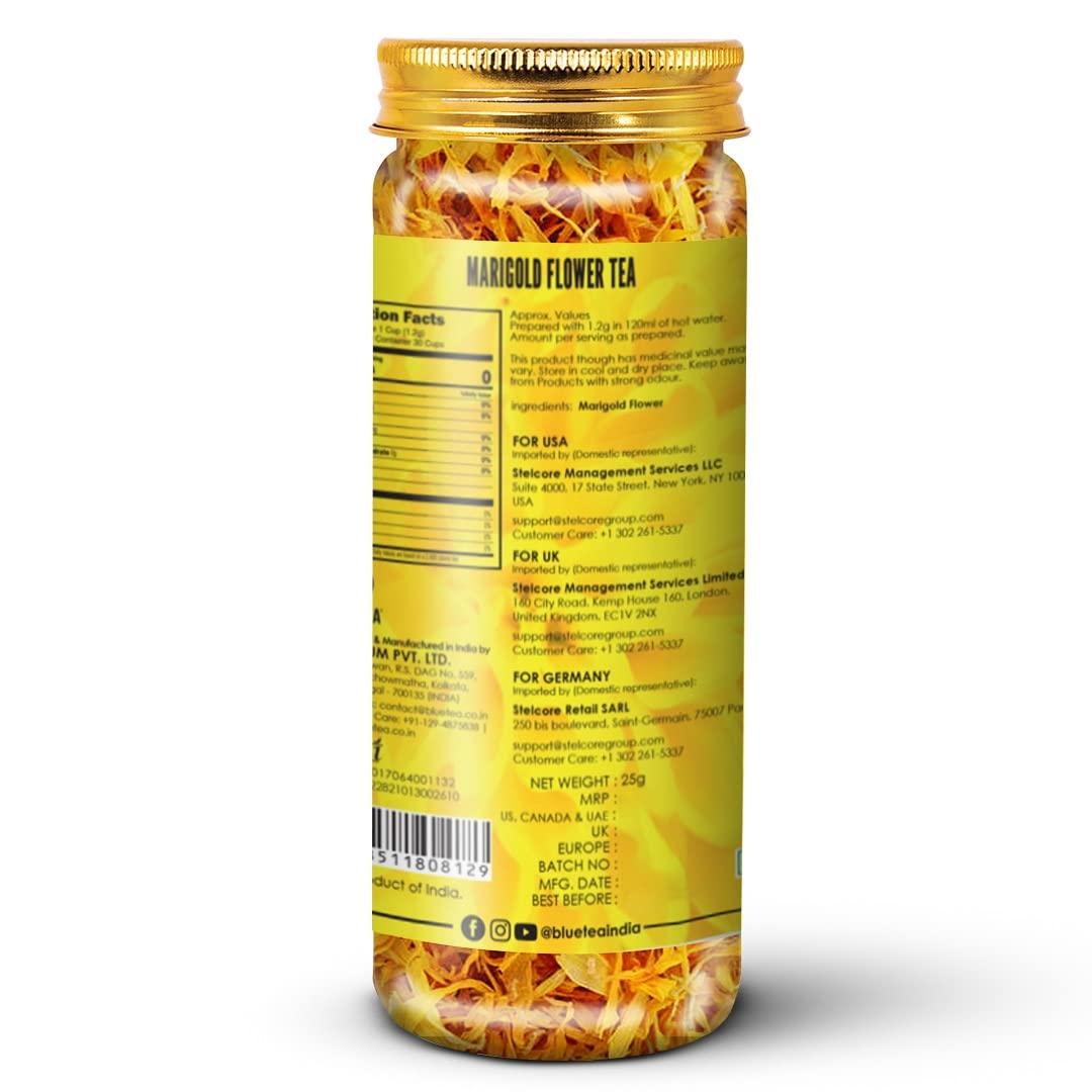 BLUE TEA BLUE TEA - Marigold Tea - 50 Gram (Pack of 2) | Pure Marigold Flower Petals || FLOWER TEA || Ketogenic Diets, No Caffeine or Harsh Additives | Eco-Conscious Pet Jar Pack |