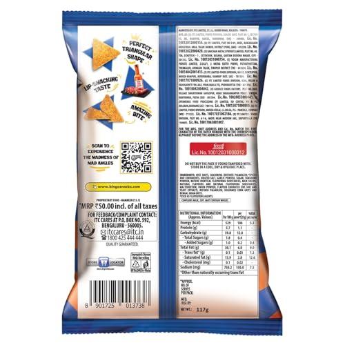 Bingo! Bingo Mad Angles Very Peri Peri - Spicy & Crunchy Corn-Based Triangle Chips Pack For Snacks 117 Gram/130 Gram