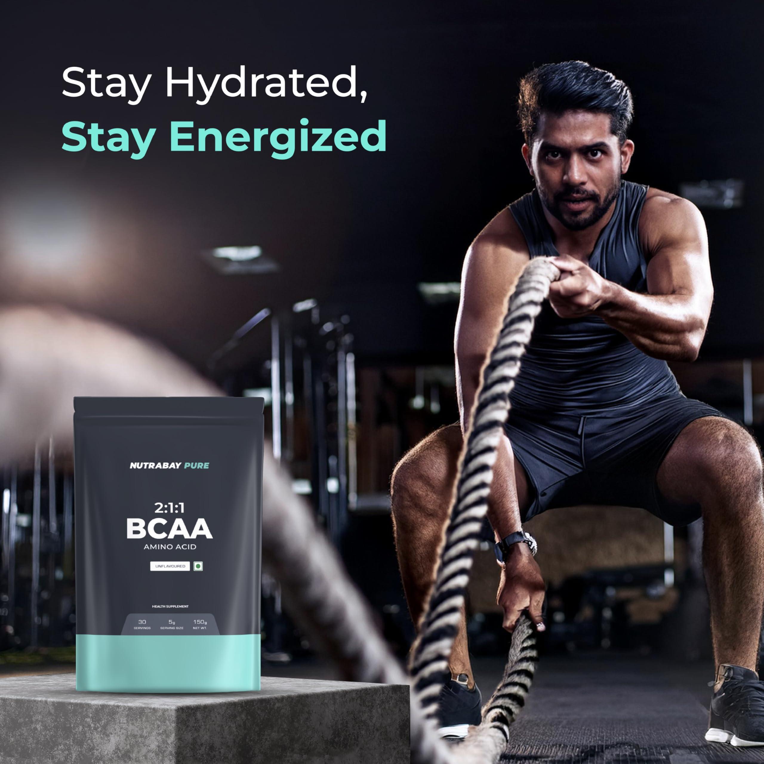 Nutrabay Nutrabay Pure BCAA 2:1:1-5g Vegan BCAAs, Intra/Post Workout Amino Acid Supplement for Men & Women - 150g, Unflavoured