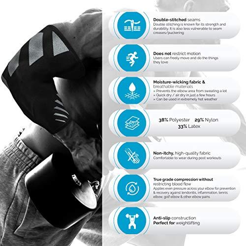 Physix Gear Sport Physix Gear Elbow Brace for Tendonitis - Best Compression Arm Sleeve, Tennis Elbow Brace & Elbow Compression Sleeve for Elbow Support, Tennis Elbow Treatment & Elbow Sleeve Weightlifting 1pk Grey S
