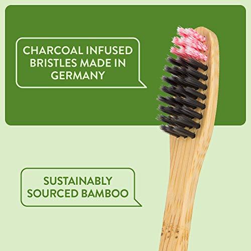 Lindo Lindo EcoGrip Charcoal Infused Bamboo Toothbrush - Soft German Made Fiber Bristles, Organic, Biodegradable and 100% Recyclable, Multi-Colored - Pack of 4