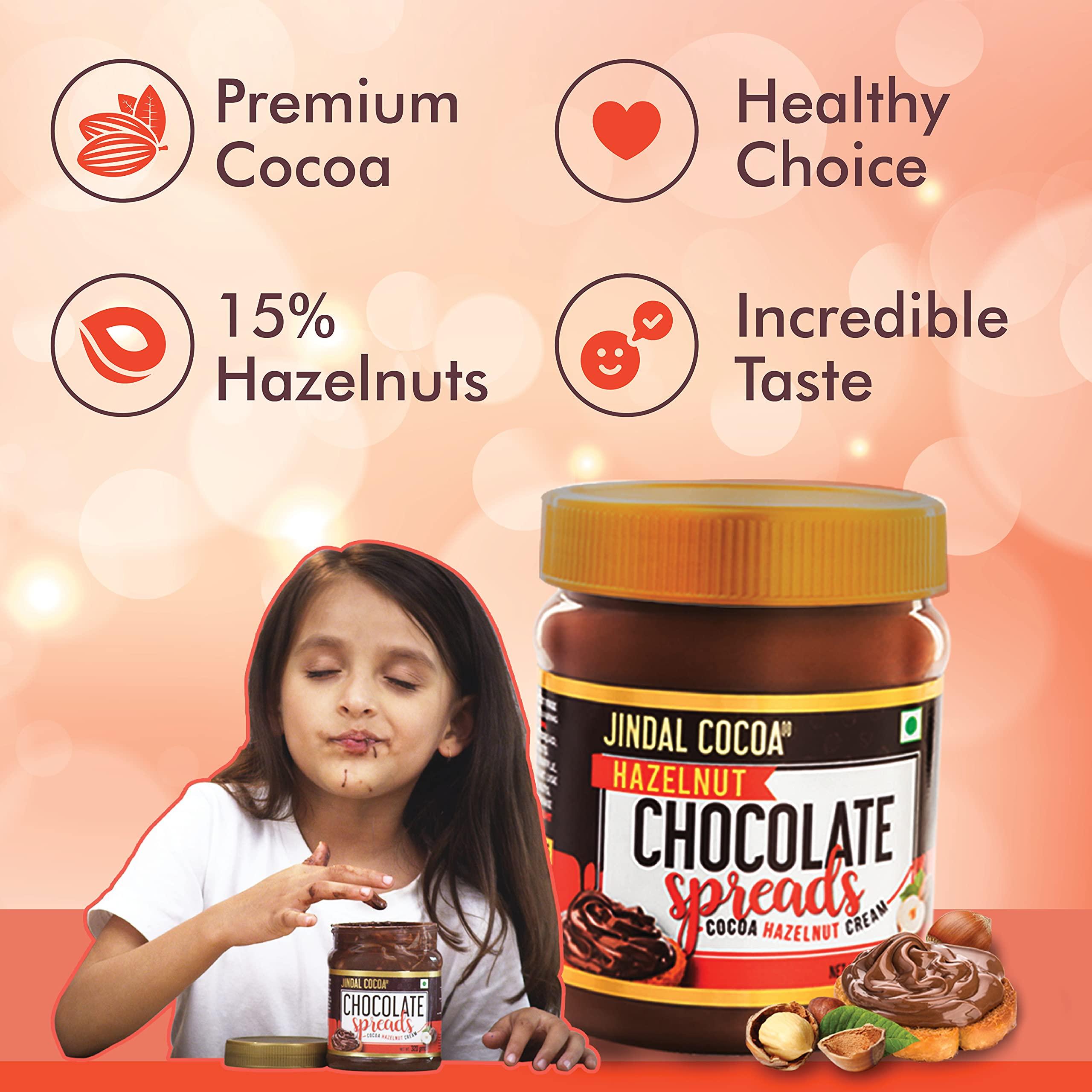 Jindal Cocoa JINDAL COCOA Hazelnut Chocolate Spread 320 Gm | Pack Of 4 | No Palm Oil | 15% Roasted Hazelnuts | No Trans-Fat & No Artificial Preservatives | Creamy & Delicious