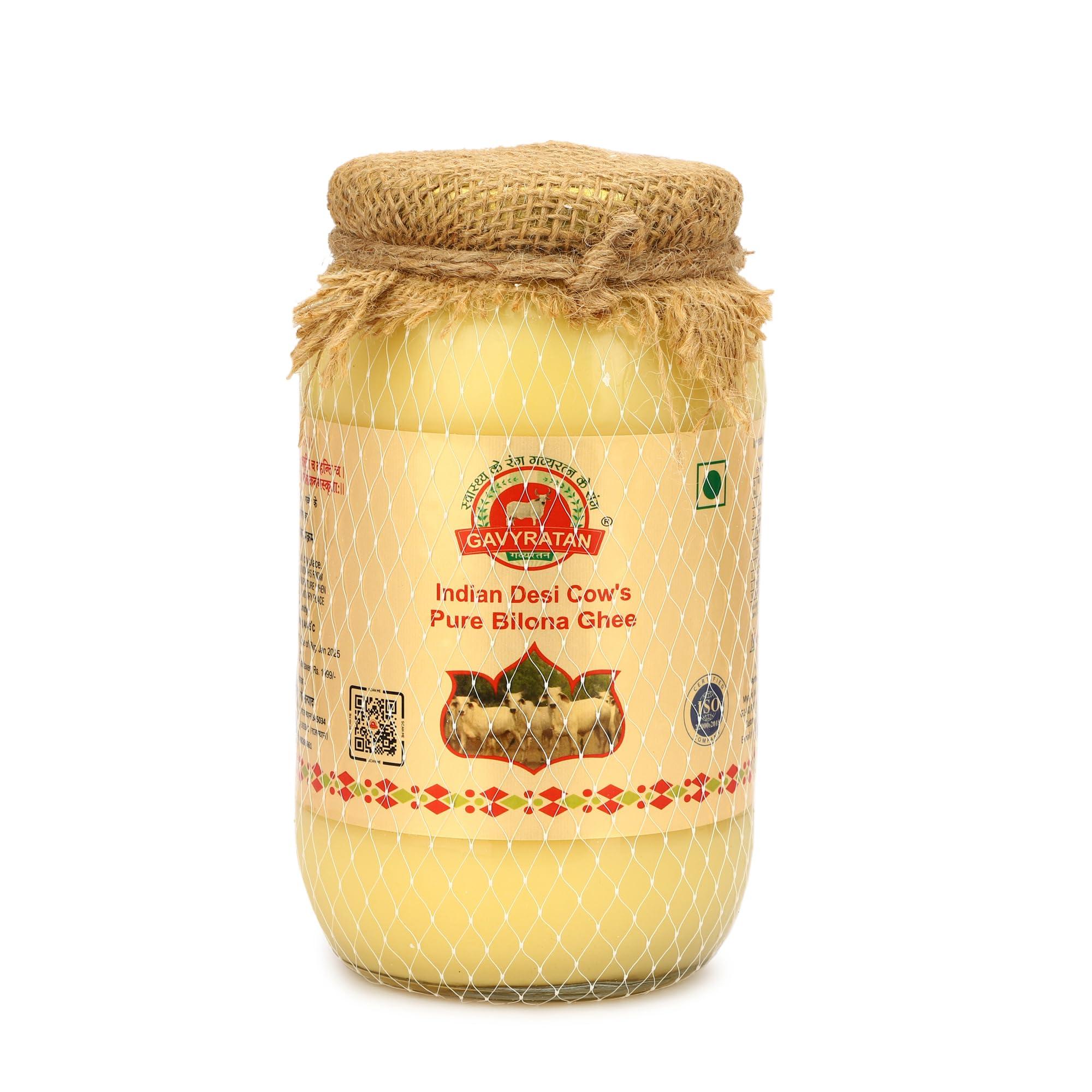 GAVYRATAN GAVYRATAN 100% Pure Tharparkar A2 Cow Ghee: Made Using Traditional Bilona Method in Glass Jar - Non GMO and Organic (Pack of 2)