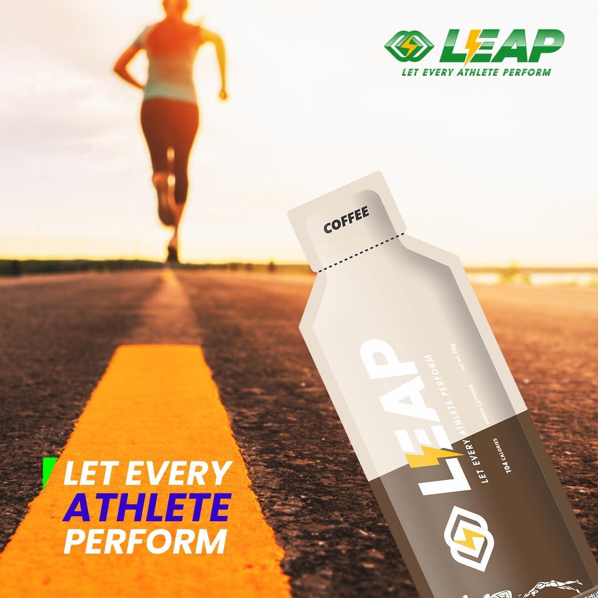 LEAP Leap Energy Gel for Runners, Cyclists & Athletes -Natural Ingredients for Quick Energy & Easy Digestion - Contains Amino Acids & MCT Oil - For Pre, During, Post Work Out (Coffee-Highly Caffeinated)