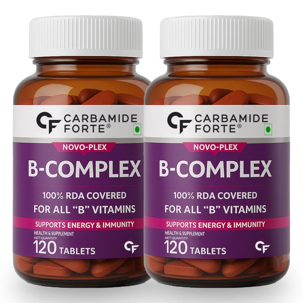 Carbamide Forte Carbamide Forte Vitamin B-Complex Tablets - 100% RDA for B Vitamins with B1, B2, B3, B5, B6, B9 & Vitamin B12 | Vitamin B Complex Supplements for Women & Men - 120 Vegetarian Tablets (Pack of 2)