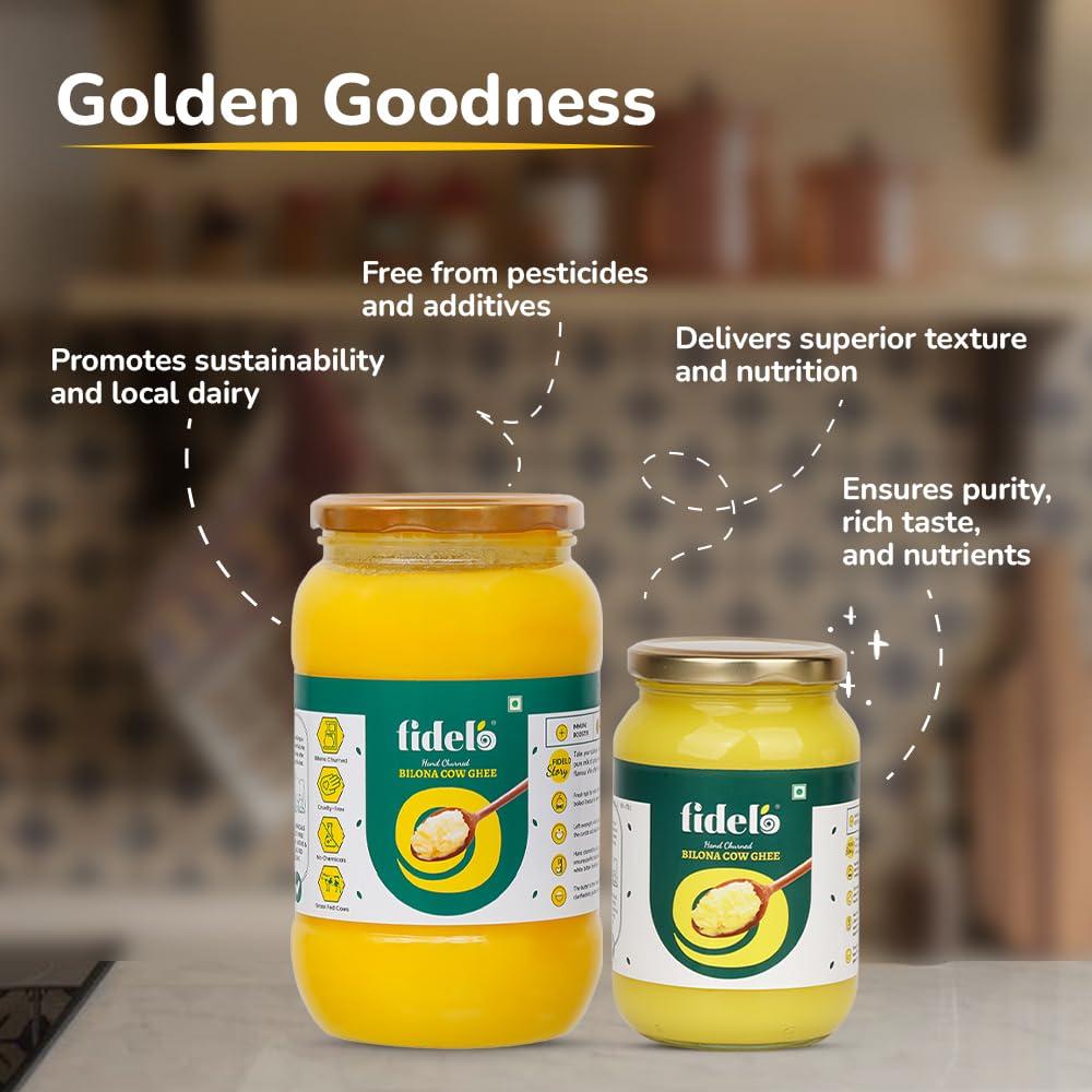 Fidelo Fidelo Bilona cow ghee| 1 litre| 100% pure & natural|chemical free | direct manufacturer | vedic bilona method|curd churned|small batch|sustainable packaging|