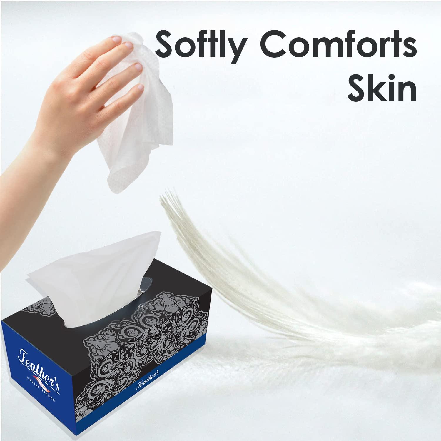 Feather\'s Feather\'s Face Tissue Box (Dry) | 2 Ply, 200 Pulls per Box, Pack of 4 | Super Soft & Absorbent Facial Tissue Box | Facial Tissue Papers | Virgin Paper, Biodegradable (Random Color Box)