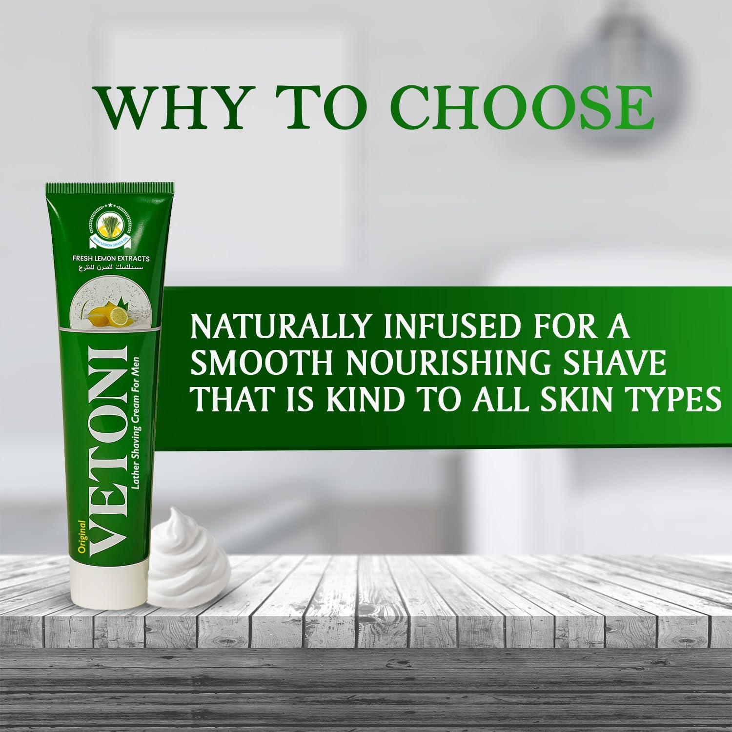 Vetoni Vetoni India Shaving Cream For Men, Tropical Lime Shaving Cream 125g With Aloevera Vitamin E and Bacti- Guard Formula, For All Skin Types, Heals, Moisturizes & Smoothens Skin (3 * 125gm)