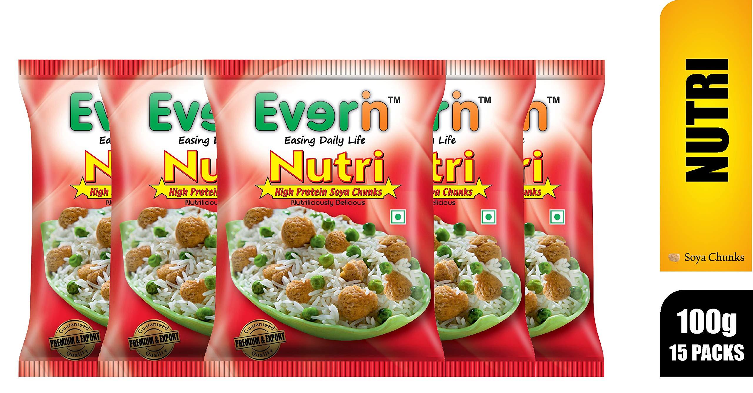 Everin Everin Nutri High Protein and Healthy Gluten Free SOYA Chunks Combo Pack of 15 (100g Each)