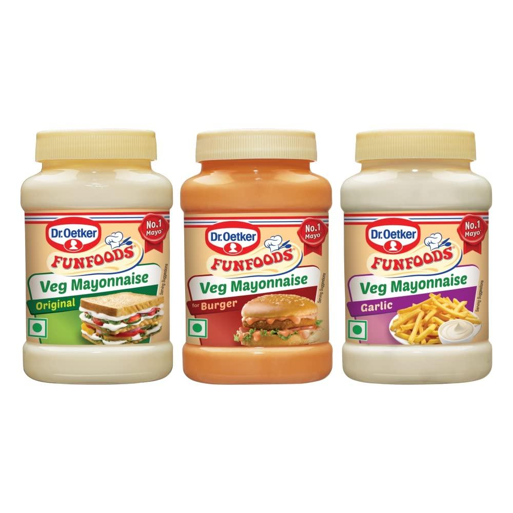 Dr. Oetker Dr. Oetker Funfoods Vegetarian Mayonnaise Combo -Veg Mayonnaise Original 250 Gram, Veg Mayonnaise Garlic 250 Gram and Burger Mayonnaise 250 Gram