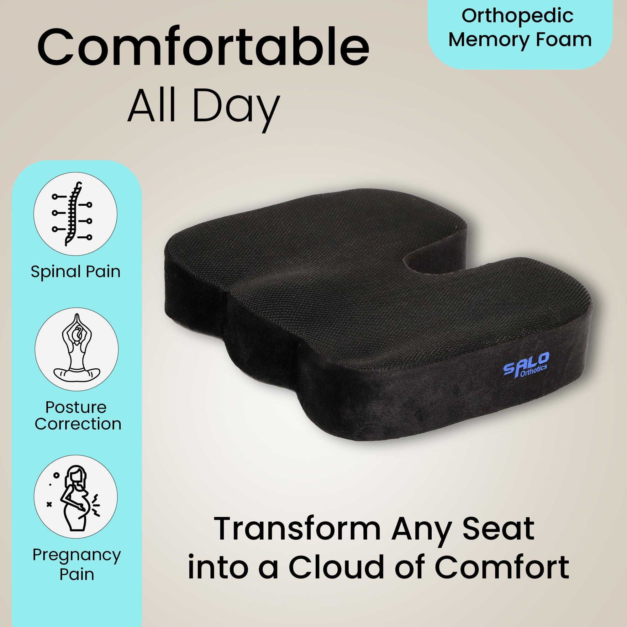 SALO Orthotics SALO Orthotics Coccyx Cushion for Tailbone & Lower Back Pain Relief - Sciatica & Muscular Stress Seat Pillow - Ergonomic Hip Support (Memory Foam)
